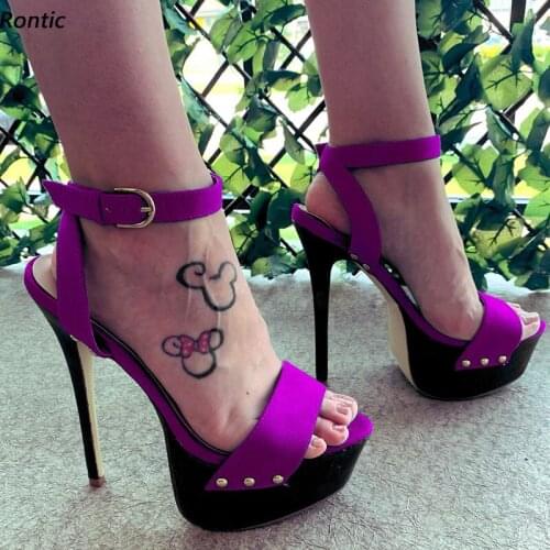Rontic 2021 Women Platform Sandals Ankle Strap Sexy Stiletto Heels Open Toe Gorgeous Purple Black Red Party Shoes US Size 5-20