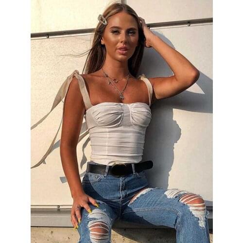 Yinlinhe White Ruched Croset Tops Women Club Wear Backless Sexy Blosue Womne Strap Tied Slim Push Up Summer Tops 1570