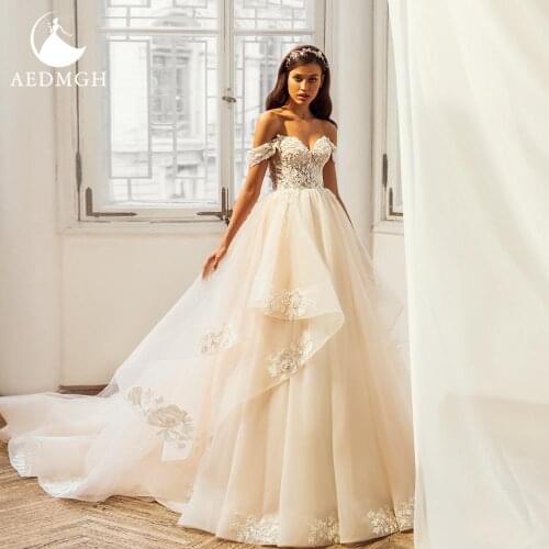 Aedmgh Graceful Ball Gown Wedding Dresses 2021 Sweetheart Off The Shoulder Vestido De Novia Appliques Backless Robe De Mariee