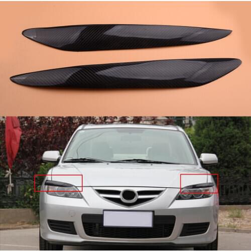 2pcs Carbon Fiber Headlight Eyelids Eyebrow Overlay Cover Moulding Trim Fit For Mazda 3 Mazda3 JDM 2010-2013