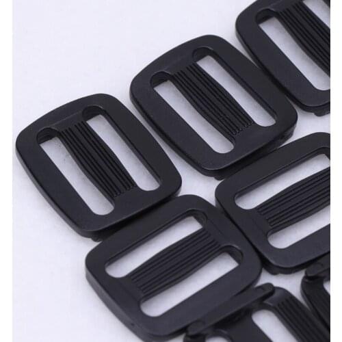 20Pcs Plastic Black Curve Tri-Glide Slider Adjustable Buckle For Bags Webbing E56C