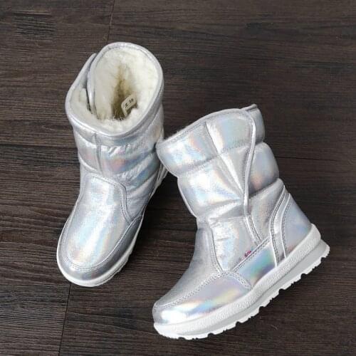 2020 New Baby Girls Boots Silver Shoes Winter Snow Boots Thick Plush Natural Wool Kids Children Style Ski Boots Kids Boots