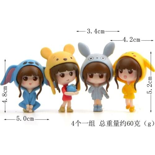 4pcs/lot Cute Girls Action Figure Cartoon Toy Animals Micro Moss Landscape Lovely PVC Miniature Figurines Toys Cake Decoration