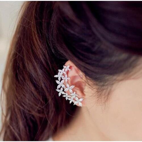 AAA Quality Fashion Full Inlay Premium Crystal Flower Earrings Exaggerated Asymmetry Ear Cuff Earrings Jewelry For Women