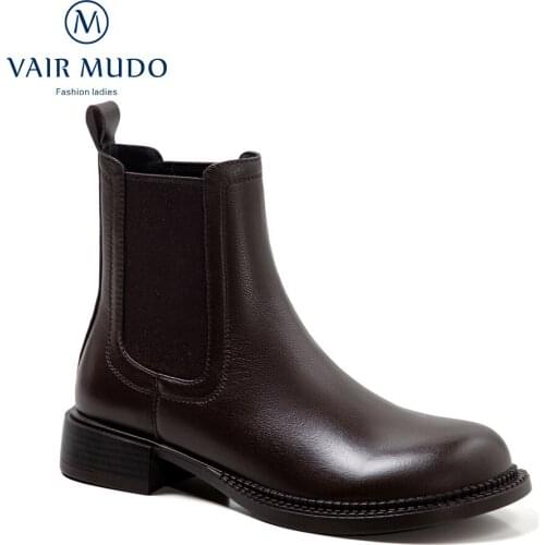 VAIR MUDO Ankle Boots Shoes Thick Bottom Round Toe Brown Black Work & Safety Genuine Leather Elegant Concise Solid WM-X144-C