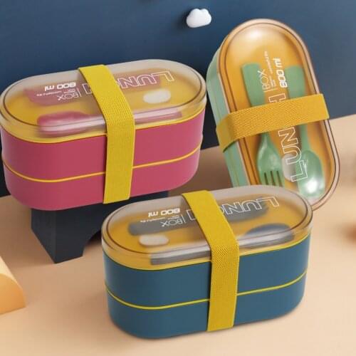 800ml 2-Layers Portable Healthy Material Lunch Box Wheat Straw Eco-Friendly Microwave Dinnerware Food Storage Container
