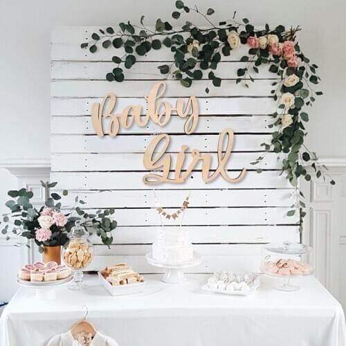 Fengrise Oh Baby Girl Wood Sticker Decorations for Home Happy Birthday Party Background Wall Decor Wedding Baby Shower Supplies