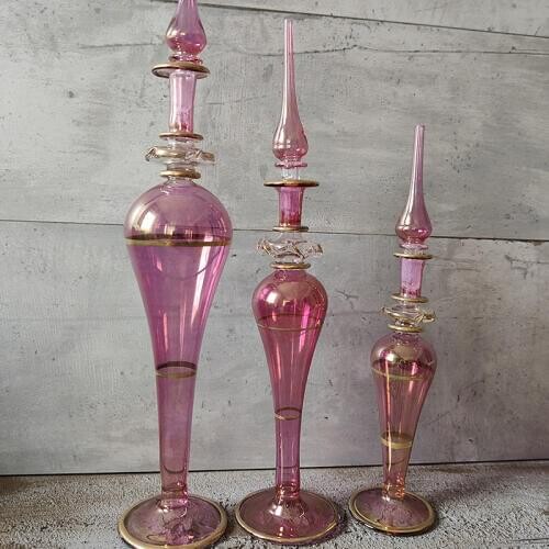 3 pieces different size body fragrance cologne refillable beautiful design blown glass bottles decorative vanity home decor