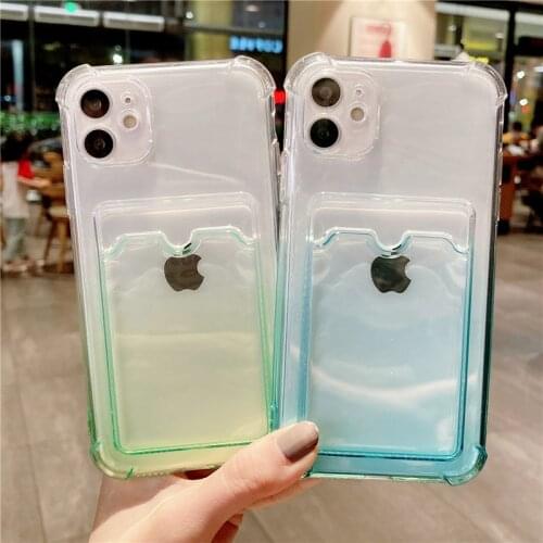 Gradient Transparent Soft Phone Case For iPhone 12 11 Pro Xs Max TPU Back Cover For iPhone X Xr 7 8 Plus se 2020 Card Slot Case