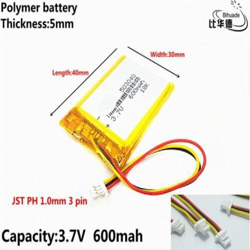 JST PH 1.0mm 3 pin Liter energy battery 3.7V,600mAH 503040 Polymer lithium ion / Li-ion battery for tablet pc BANK,GPS,mp3,mp4