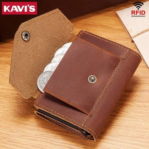 KAVIS Credit Card Holder Wallet Men Women Metal RFID Vintage Aluminium Bag Crazy Horse Leather Coin Purse Bank Cardholder Case