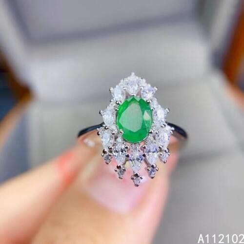 KJJEAXCMY fine jewelry 925 sterling silver inlaid natural emerald Girls' trendy exquisite Chinese style gem ring support test