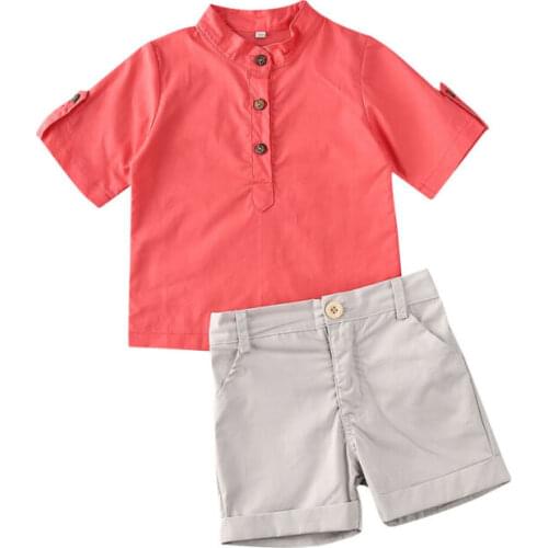 Summer Toddler Kids Baby Boy Clothes Sets Solid Short Sleeve T-shirt Tops+Short Pants Gentleman Outfits
