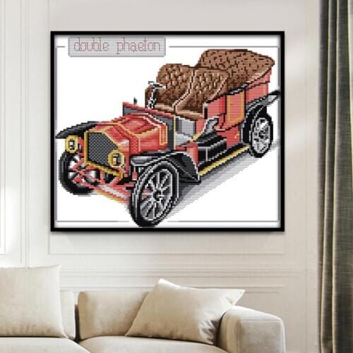 Joy Sunday Cross Stitch Kit Handsome Red Car Pattern Embroidery Needlework Set 14CT Cotton Embroidery Home Decoration Painting