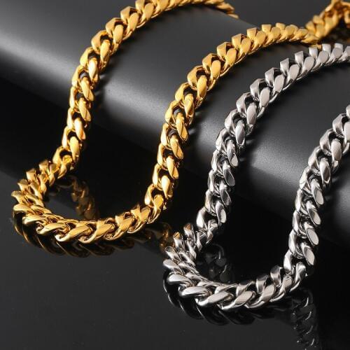 Miami Necklaces Cuban Link Chains Hip-Hop Jewelry Curb Stainless-Steel Silver Color Women Men Gold Choker