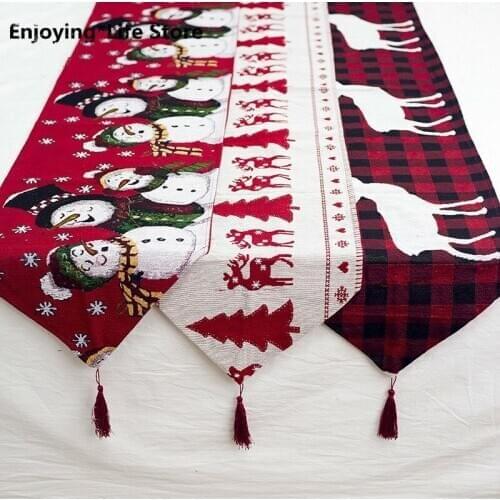 1 Piece of 35x180cm Christmas Table Runner Embroidery Santa Claus/Elk/Snowman Pattern Table Runner Textile Holiday Decor