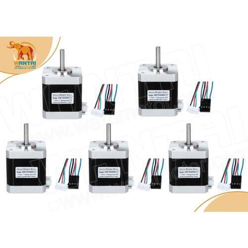 ALL SHIP DE! Wantai 5PCs Nema 17 Stepper Motor 42BYGHW609-X1 4000g-cm 40mm 1.7A with single flat shaft, Connectors 1000MM Leads
