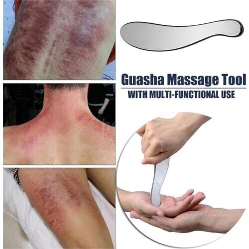 Stainless Steel Scraper With Black Velvet Bag Slim Body Guasha Board Release Pain Relief Massage Loosening Fascia Plate Knife