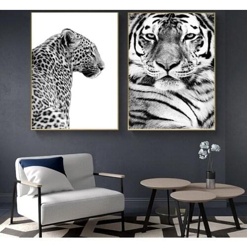 Nordic Modern Tiger Leopard Nature Forest Landscape Canvas Painting Wall Art Print and Poster Waterfall Picture for Living Room