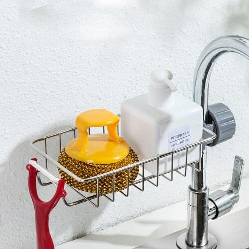 Stainless Steel Kitchen Sponge Holder Soap Dishwashing Liquid Drainer Rack Faucet Storage Rack Drain Basket For Bathroom Sink