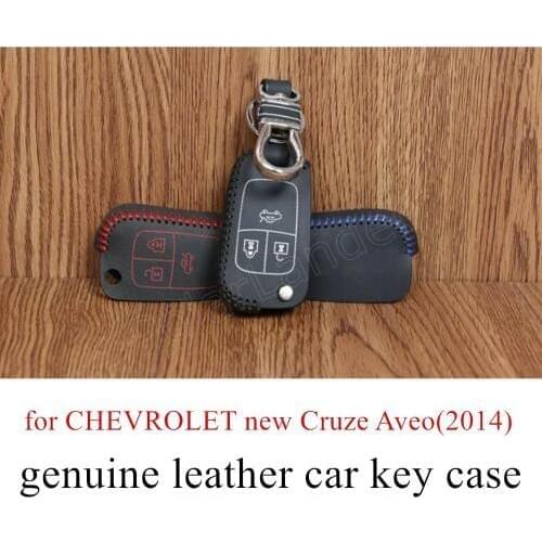 Only Red for CHEVROLET new Cruze Aveo(2014) Epica(2013) Genuine quality leather car key case cover Hand sewing DIY car styling