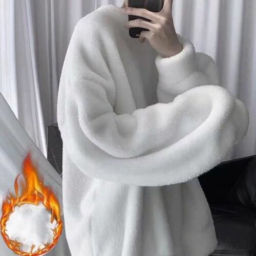 Plus Velvet Thick Hoodie Mens Warm Fashion Solid Color Casual O-neck Sweatshirt Men Streetwear Hip-hop Loose Pullover Hoodies