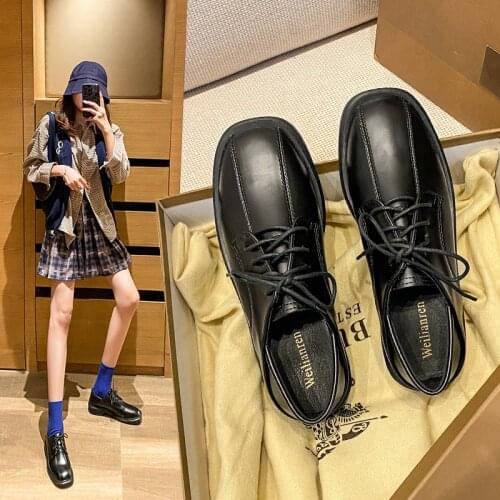 34-43 Big Size flats square toe lace up small leather shoes women moccasins brogue derby shoes loafers low heels sewing oxfords