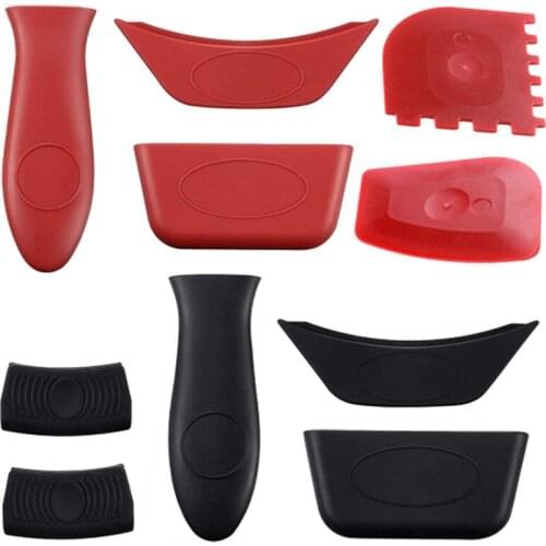 10 Pack Pot Holders Cover, Silicone Hot Handle Holders, Pan Scraper & Non-Slip Rubber Heat Resistant Holder Sleeves