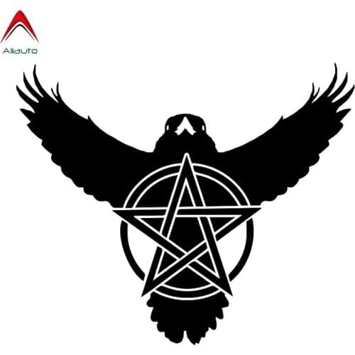 Aliauto Creative Animal Crow Pentagram Fashion Vinyl Motorcycle Car Sticker Decal Accessories Black/silver,17cm*14cm