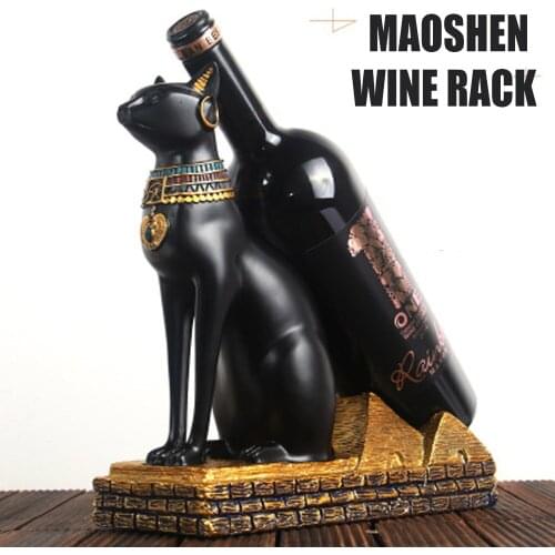 Wine Rack Statue Egyptian Cat Bottle Holder Stand Ancient Egypt Mysterious Resin Craft for Home Living Room Bar A1