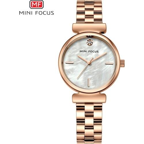 MINI FOCUS Luxury Stainless Steel Quartz Watches Women Fashion Top Brand Simple Rose Gold Wristwatch Lady Waterproof Watch 0309