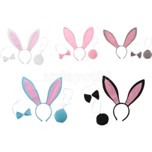 Woman Girls Rabbit Bunny Ears Headband Tail Bow Tie Costume Cosplay Fancy Dress