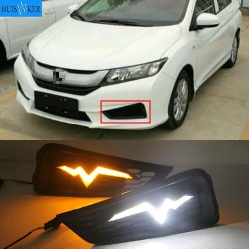 1 Set For Honda City 2015 2016 DRL Daytime Running Lights Daylight 12V ABS Fog Lamp Cover With Turn Yellow Signal Light