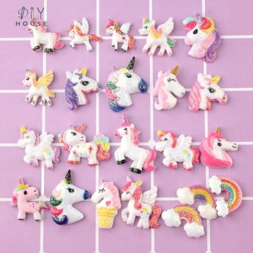 10-50Pcs Cartoon Glitter Unicorn Flat Back Planar Resin Accessories Color DIY Craft Supplies Phone Shell Patch Ornament Kids Toy