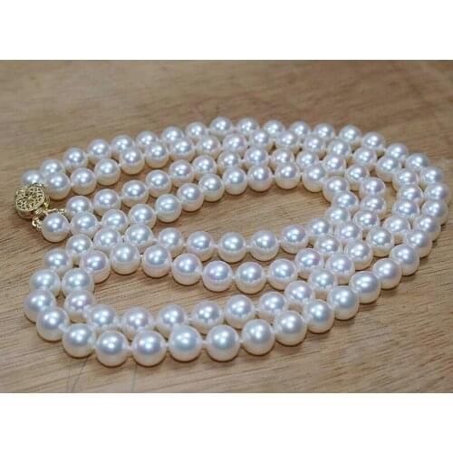 2 row AAA 8-9mm white round Freshwater genuine cultured Pearl necklace 17"-18"