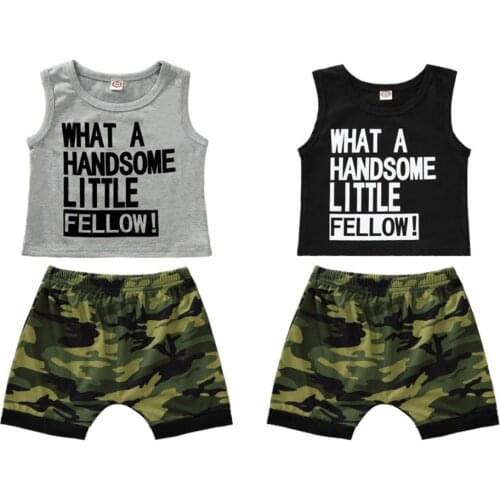 0-4Yrs Babies Boys Clothes Set Cotton Letters Printted Tops Camouflage Haren Shorts 2Pcs Summer Clothing Oufits