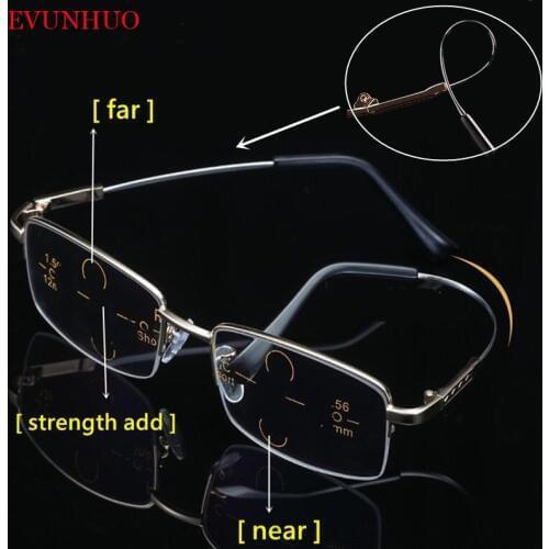 2020 Metal Multifocal Reading Glasses Progressive Bifocal Anti Blue Ray UV Protect Presbyopic Glasses Half Frame Men Women