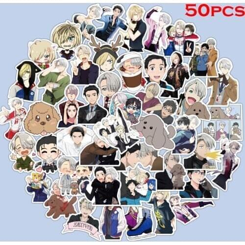50pcs/pack Japanese Anime YURI!!! on ICE Stickers For Water Cups Toys Luggage Skateboards Waterproof PVC Graffiti Stickers
