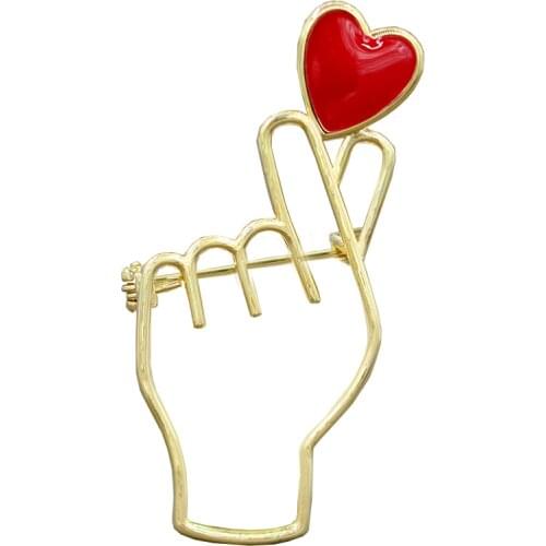 Blucome New Design Fashion Copper Brooch Hand Heart Shape Gold Brooch Pins for Women Suit Derss Hijab Pins Accessories Jewelry