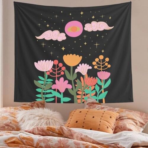 Floral Black Tapestry Psychedelic Background Cloth Background Boho Wall Decoration Cloth Tapestry INS Home Decoration Tapestry