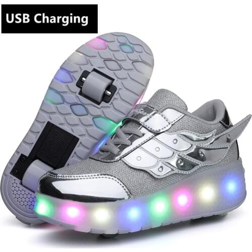 One Two wheels USB Charging Fashion Girls Boys LED Light Roller Skate Shoes For Children Kids Sneakers With Wheels Two wheels