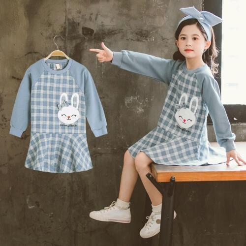 Girls Dresses Cotton Cartoon Bunny Long Sleeve Girls Clothes Spring Autumn Girls Dress Casual Children Clothes 4 6 8 10 12 Years