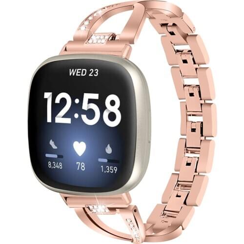 Diamond Zinc Alloy Watch Strap For Fitbit Versa 3/Sense Smart Bracelet Stainless Steel Wrist Band Replacement Straps For Fitbit