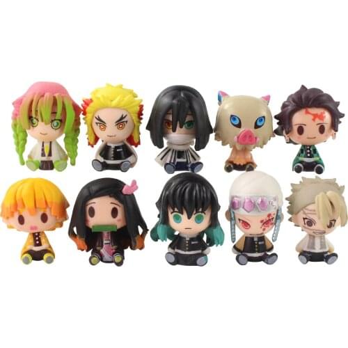 10pcs/Set 5cm Anime Demon Slayer Q Kamado Tanjirou Nezuko Zenitsu Inosuke Kyoujurou Action Figure Kawaii Model Toys Brinquedos