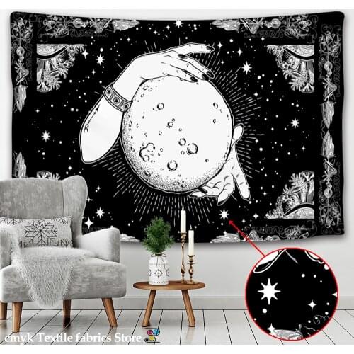 Black And White Sun Moon Mandala Tapestry Wall Hanging Bohemian Witchcraft Hippie Dormitory Psychedelic Room Decor