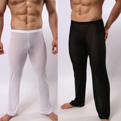 Hiriginr Mens Sexy Soft Mesh Sheer See-through Stretch Pants Trousers Sleepwear Hot Transparent Men Pants Homewear