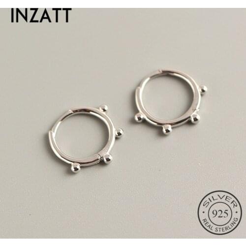 INZATT Real 925 Sterling Silver Bead Round Hoop Earrings For Fashion Women OL Geometric Fine Jewelry 18k Gold Accessories Gift