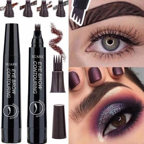 1Pcs Liquid Eyebrow Pencil Tattoo Eyebrow Pencils Waterproof Fork tip Eyebrow Tattoo Pen 4 Head Fine Sketch Enhancer Korean Cosm