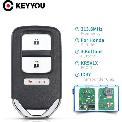 KEYYOU For Honda Fit EX EX-L EX-LN HR-V 2015 2016 2017 Crosstour FCC ID: KR5V1X 313.8MHz 3 Buttons ID47 Chip Remote Car Key
