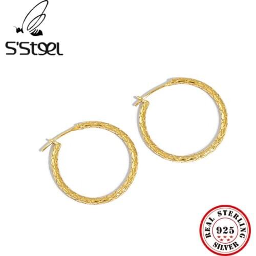 SSTEEL Korean Hoop Earring 925 Sterling Silver Hoops Earrings For Women Gold Minimalist Geometric Circle Earings Fine Jewelry